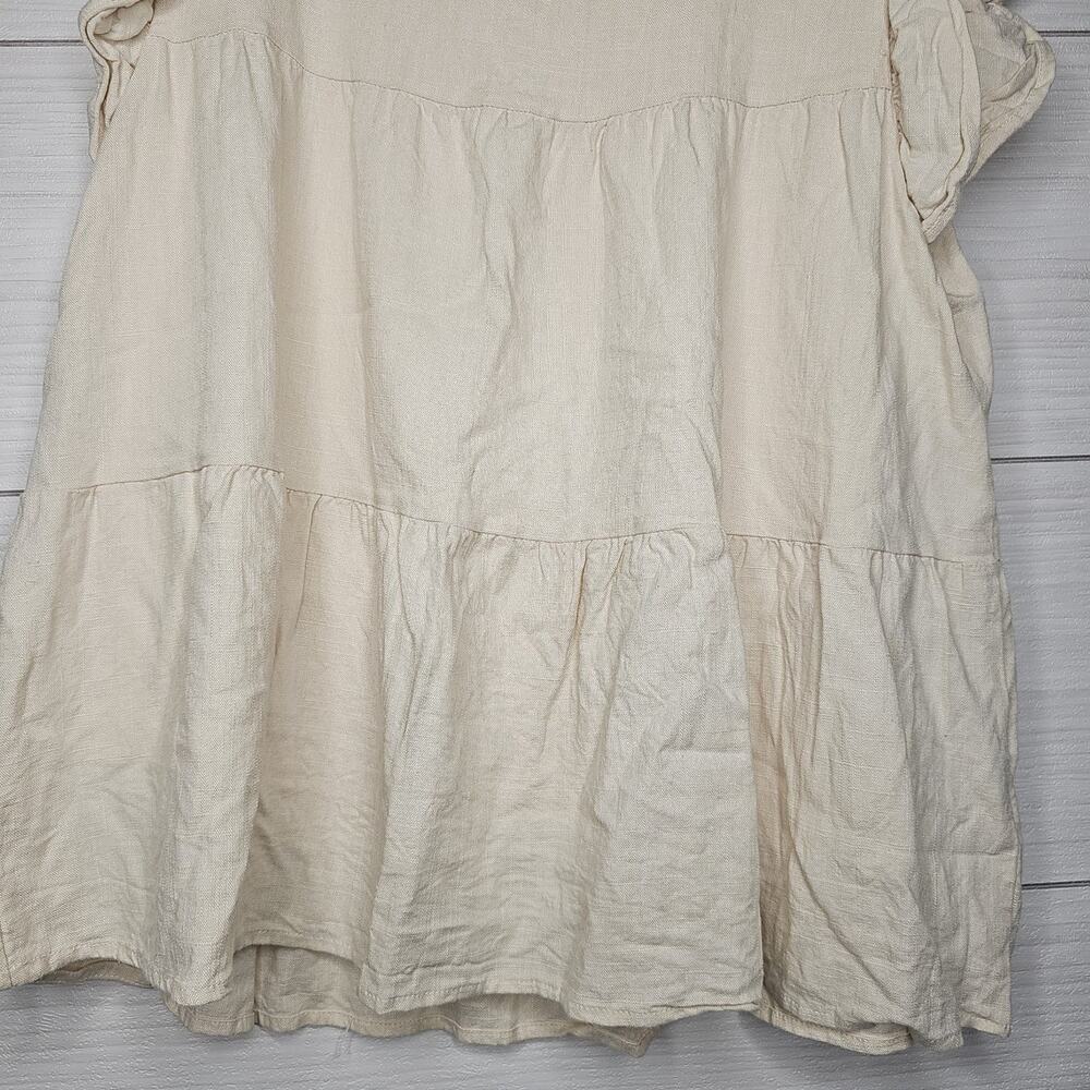 Pink Lily Cream Tiered Ruffle Cap Sleeve Babydoll Top Blouse  Womens Medium - Picture 2 of 7